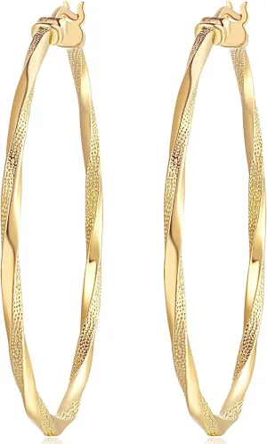 14K Gold Hoop Earring for Women Earrings Hoops Twisted 14 Karat Earrings Gold Jewelry Lightweight 30 MM,40 MM