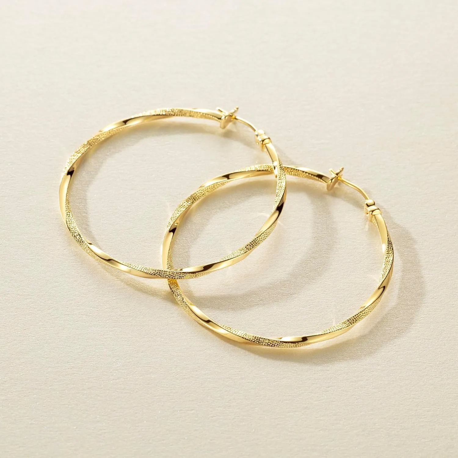 14K Gold Hoop Earring for Women Earrings Hoops Twisted 14 Karat Earrings Gold Jewelry Lightweight 30 MM,40 MM