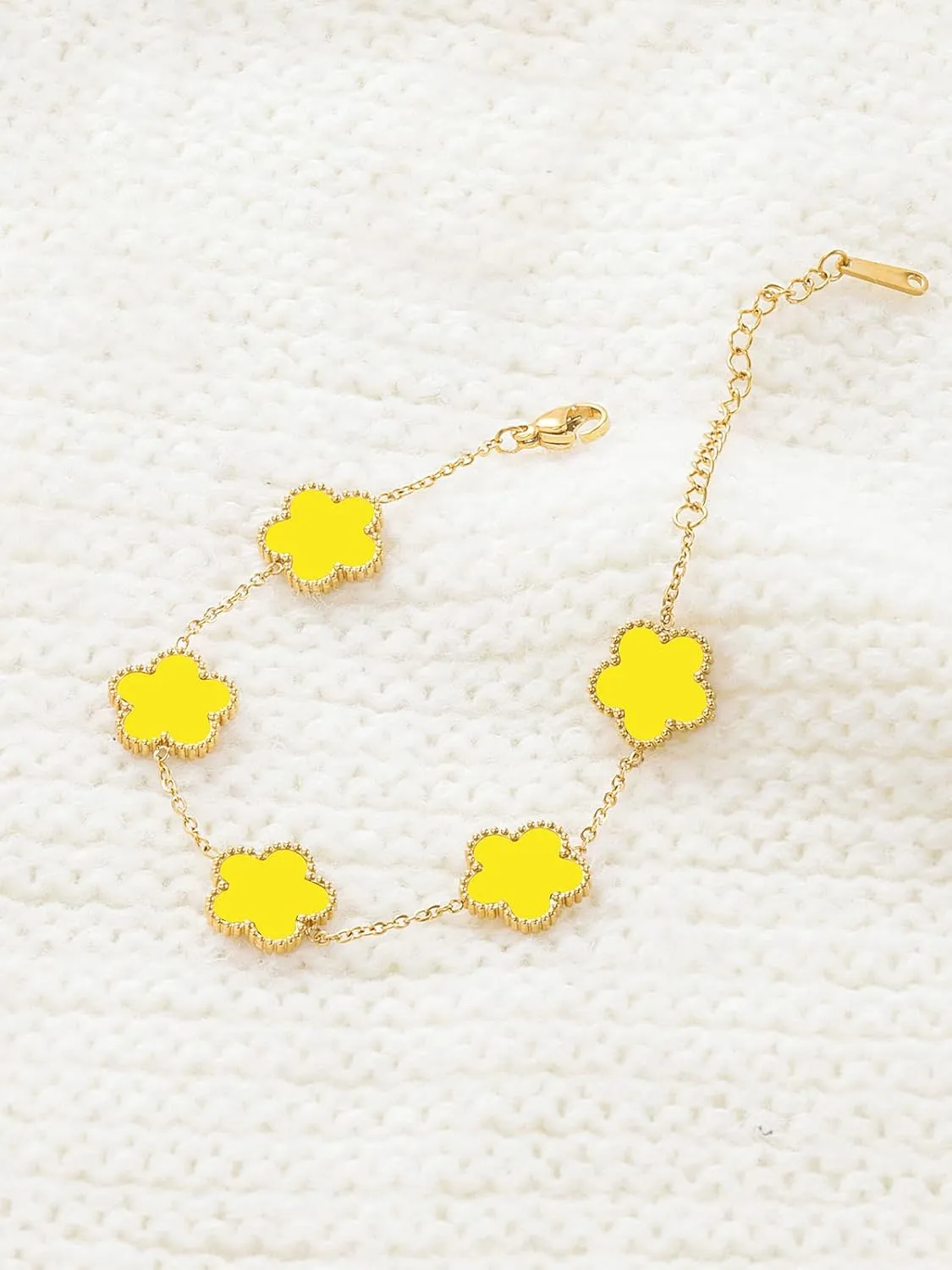 14K Gold Plated Dainty Four Leaf Clover Dot Bracelets for Women Lucky Flower Jewelry