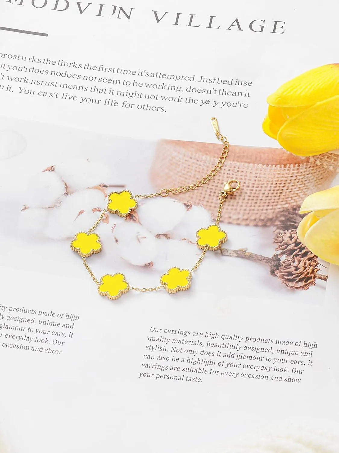 14K Gold Plated Dainty Four Leaf Clover Dot Bracelets for Women Lucky Flower Jewelry