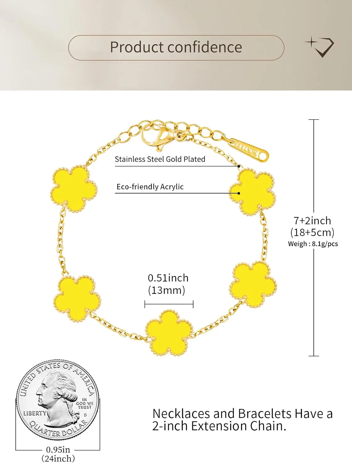 14K Gold Plated Dainty Four Leaf Clover Dot Bracelets for Women Lucky Flower Jewelry