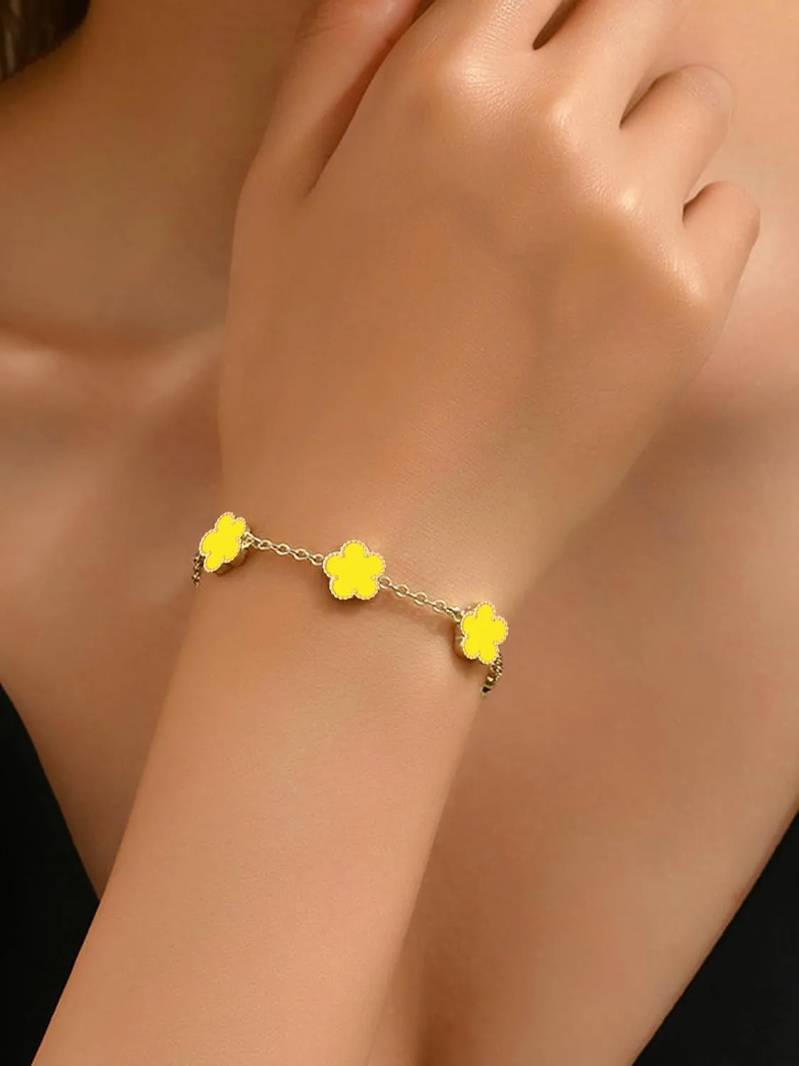 14K Gold Plated Dainty Four Leaf Clover Dot Bracelets for Women Lucky Flower Jewelry