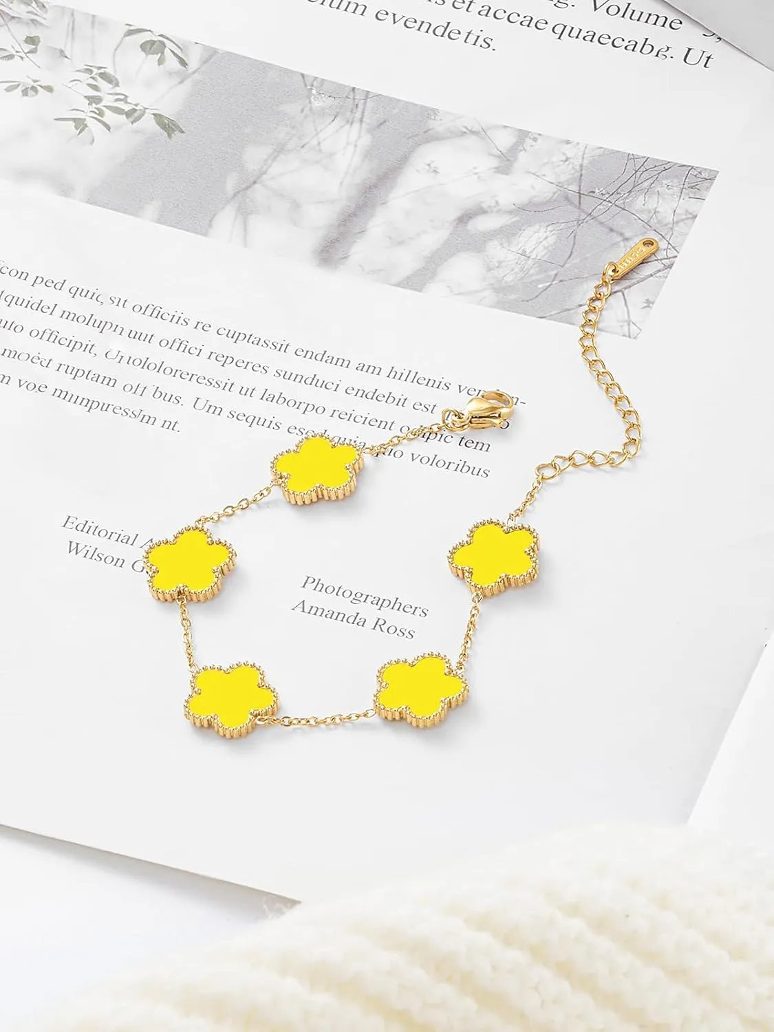 14K Gold Plated Dainty Four Leaf Clover Dot Bracelets for Women Lucky Flower Jewelry