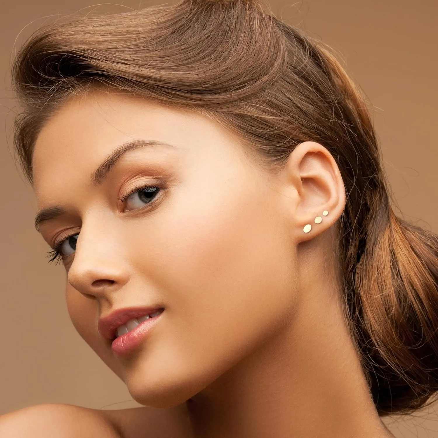 14k Gold Round Disc Studs Flat Circle Dot Earrings | 14-karat Solid Gold Simple Round Stud Earrings for Women