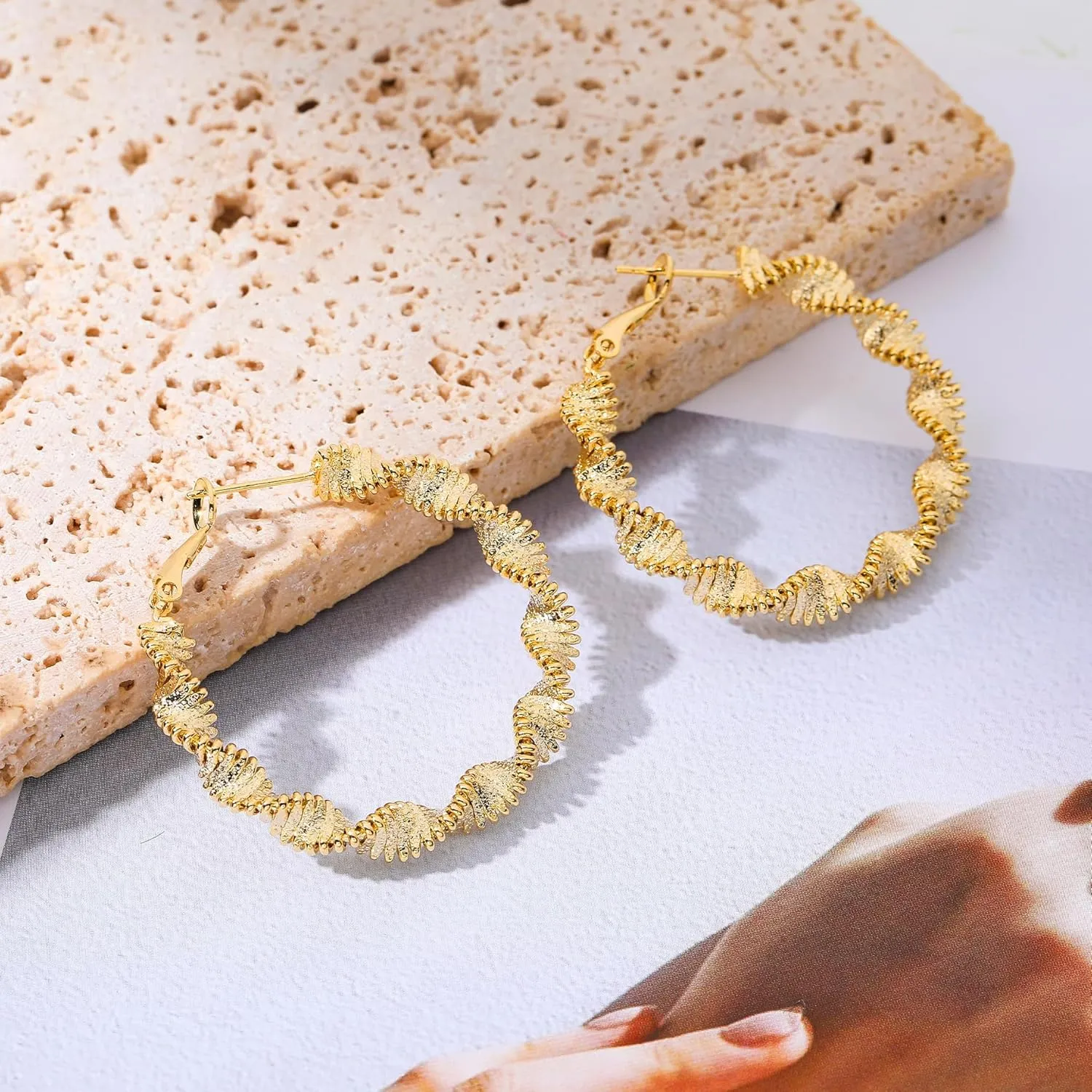14k Gold/Silver Hoop Earrings For Women,Large Thick Gold Chunky Hoop Earrings