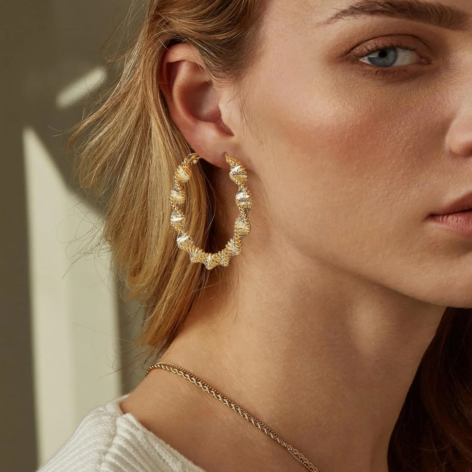 14k Gold/Silver Hoop Earrings For Women,Large Thick Gold Chunky Hoop Earrings