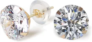 14k real solid Yellow Gold white cz Stud chunky Earrings for women Cubic Zirconia with 14k gold silicone earring flat backs