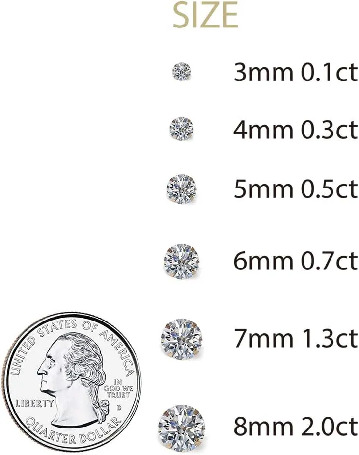 14k real solid Yellow Gold white cz Stud chunky Earrings for women Cubic Zirconia with 14k gold silicone earring flat backs
