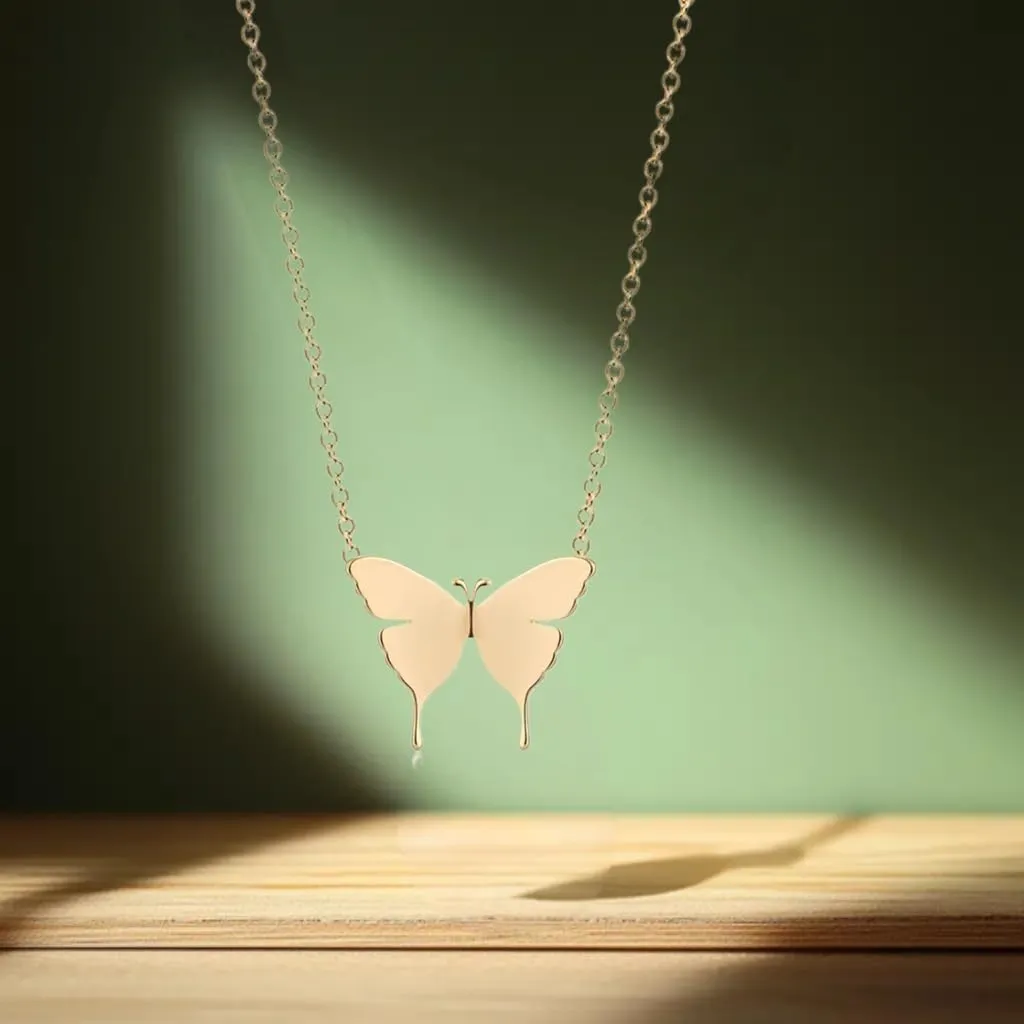 14K Women's Gold-Plated Necklace- Zirconia Necklace- Butterfly Necklace- Selected Freshwater Pearls Necklace