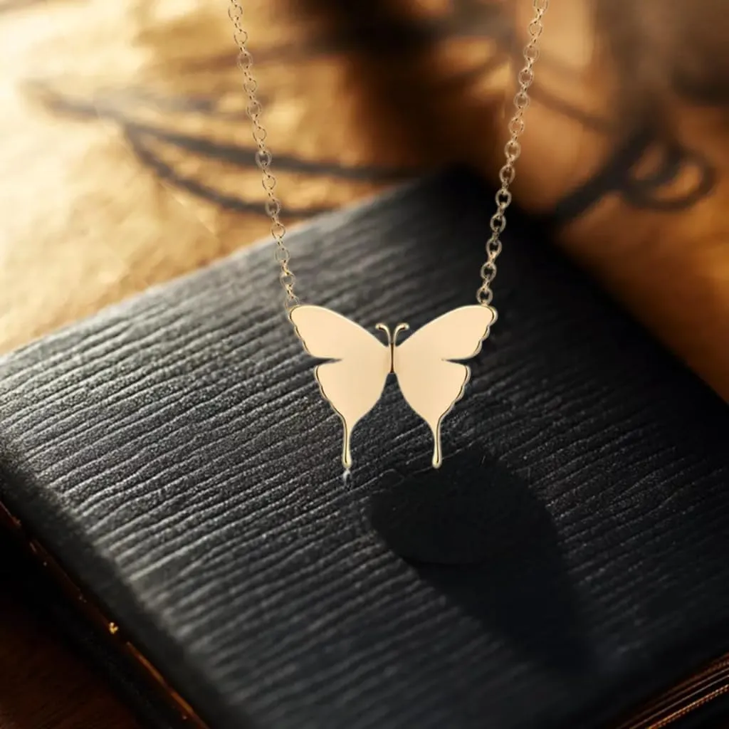 14K Women's Gold-Plated Necklace- Zirconia Necklace- Butterfly Necklace- Selected Freshwater Pearls Necklace
