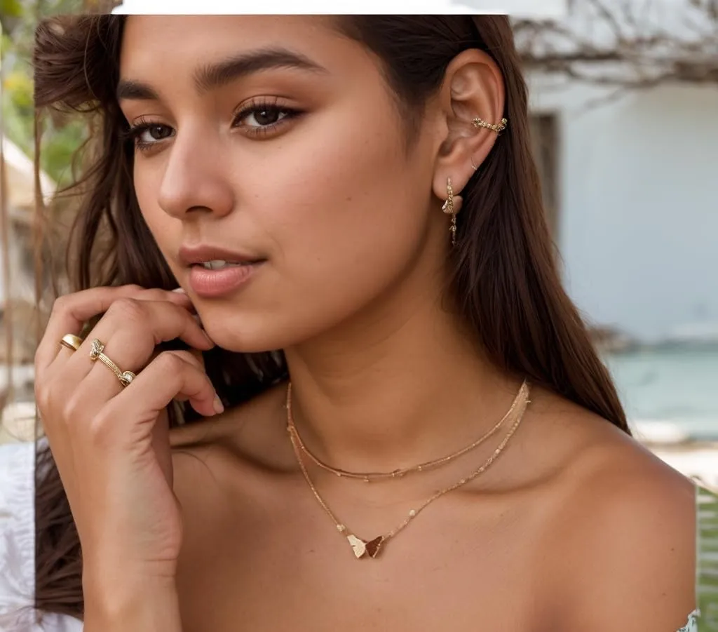 14K Women's Gold-Plated Necklace- Zirconia Necklace- Butterfly Necklace- Selected Freshwater Pearls Necklace