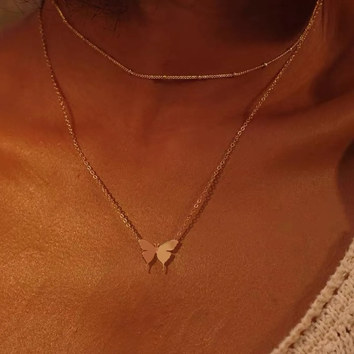 14K Women's Gold-Plated Necklace- Zirconia Necklace- Butterfly Necklace- Selected Freshwater Pearls Necklace