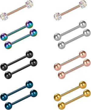 14pcs 14G 12-18mm Tongue Rings Nipple Straight Barbells Surgical Steel Body Piercing Jewelry
