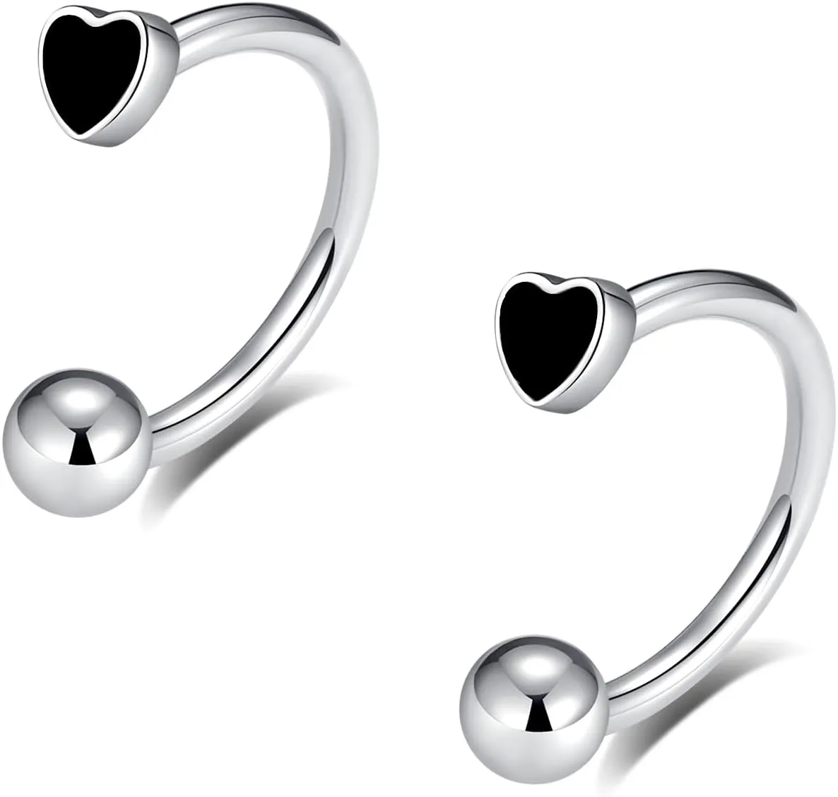 16G 2PCs Cute Heart Snake Bite Jewelry, Lip Rings Snake Bites, Horseshoe Labret Jewelry for Lip Piercing, Black Red Pink, 8mm 10mm 12mm