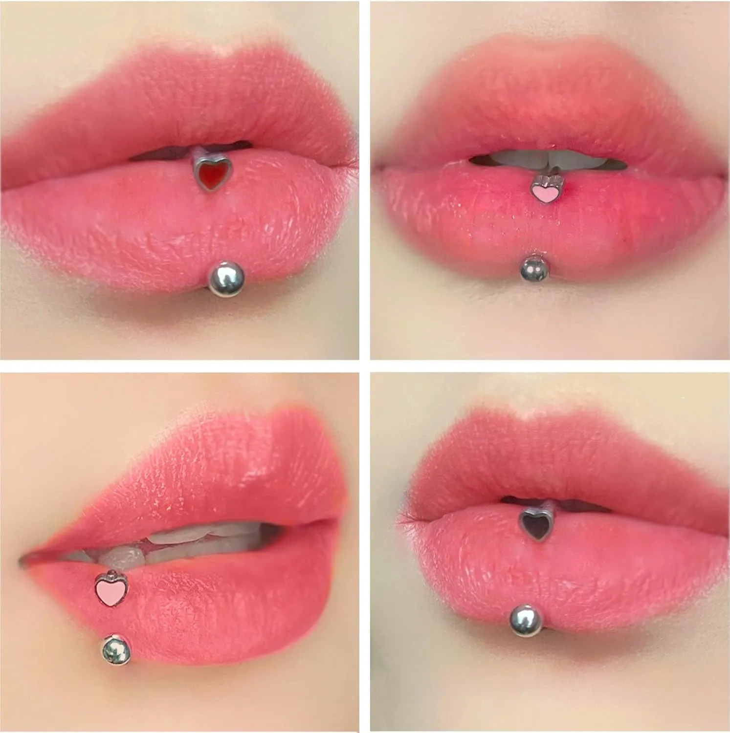 16G 2PCs Cute Heart Snake Bite Jewelry, Lip Rings Snake Bites, Horseshoe Labret Jewelry for Lip Piercing, Black Red Pink, 8mm 10mm 12mm