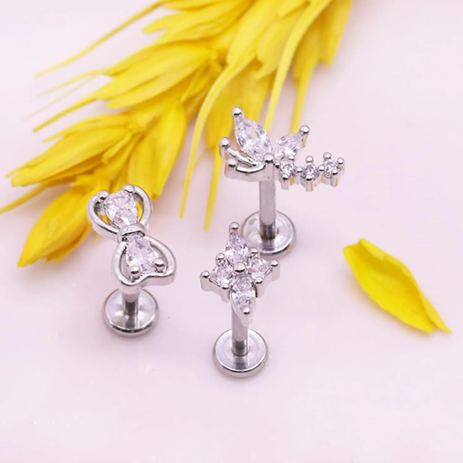 16G 316L Surgical Steel Push in Ear Rings Butterfly Nose Ring Studs for Women Men Leaf Lip Rings Top Pushin Threadless Flat Back Lobe Helix, Tragus, Conch Cartilage Earring Piercing 