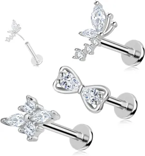 16G 316L Surgical Steel Push in Ear Rings Butterfly Nose Ring Studs for Women Men Leaf Lip Rings Top Pushin Threadless Flat Back Lobe Helix, Tragus, Conch Cartilage Earring Piercing 