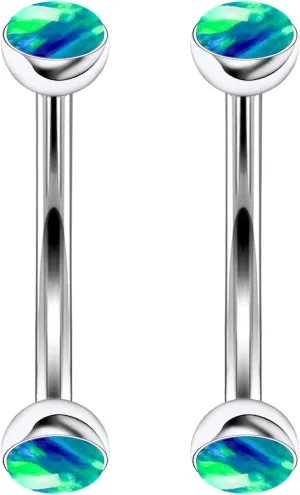 16G Astm F136 Titanium Eyebrow Piercing Jewelry Curved Barbell Eyebrow Ring Vertical Labret Lip Jewelry Daith Rook Earrings Navel Small Belly Button Ring Piercing Jewelry for Women Men Opal