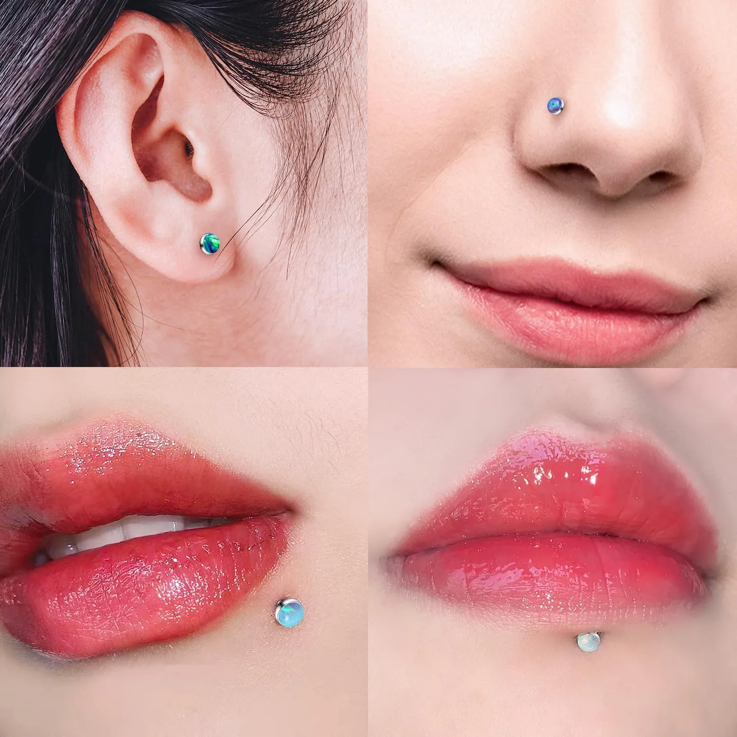 16G F136 Titanium Lip Rings Labret Jewelry Internally Threaded Monroe Lip Ring Medusa Snake Bite Piercing Jewelry Conch Tragus Forward Helix Cartilage Earring Studs Opal Piercing Jewelry