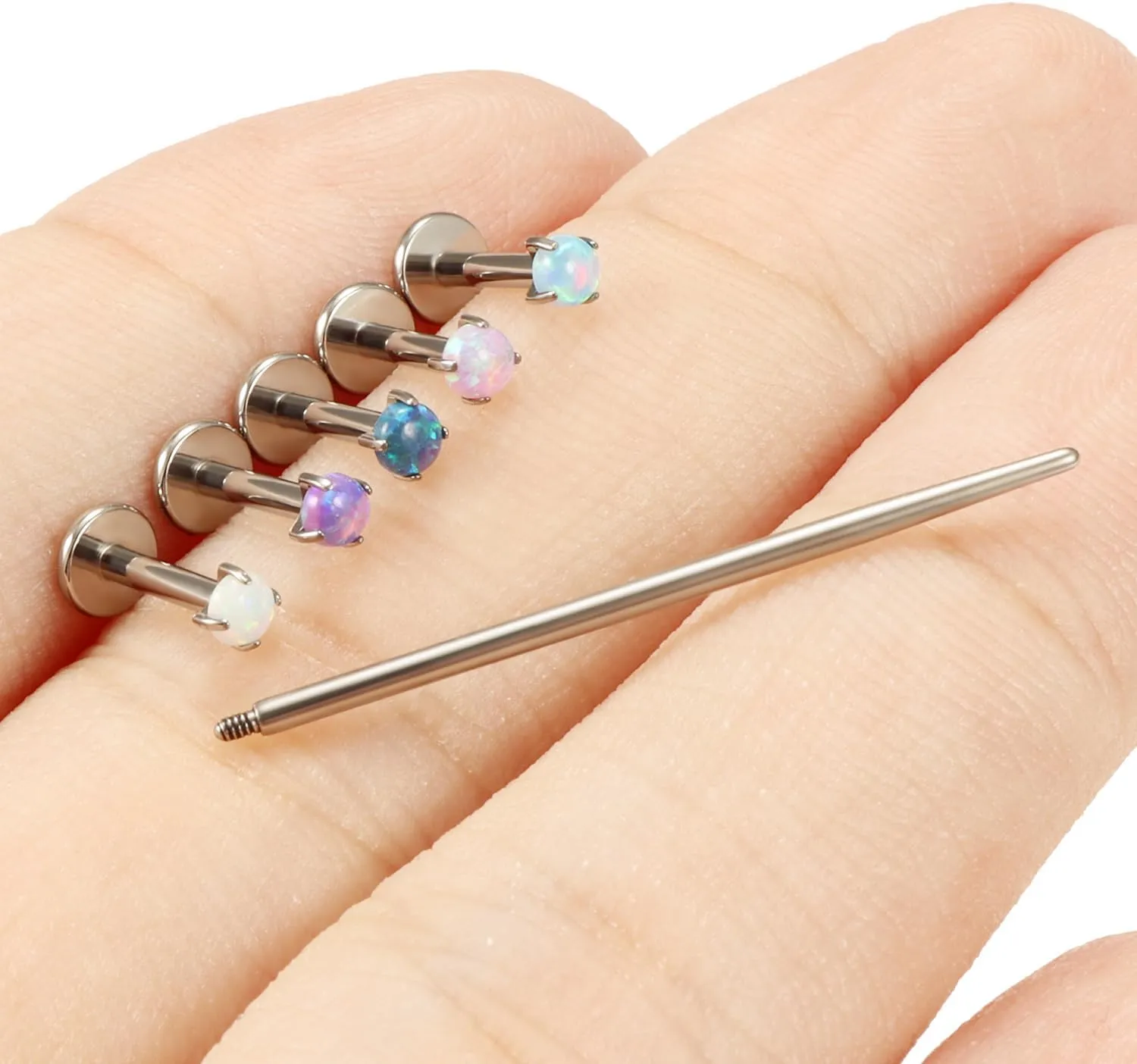 16G F136 Titanium Lip Rings Labret Jewelry Internally Threaded Monroe Lip Ring Medusa Snake Bite Piercing Jewelry Conch Tragus Forward Helix Cartilage Earring Studs Piercing Jewelry Opal