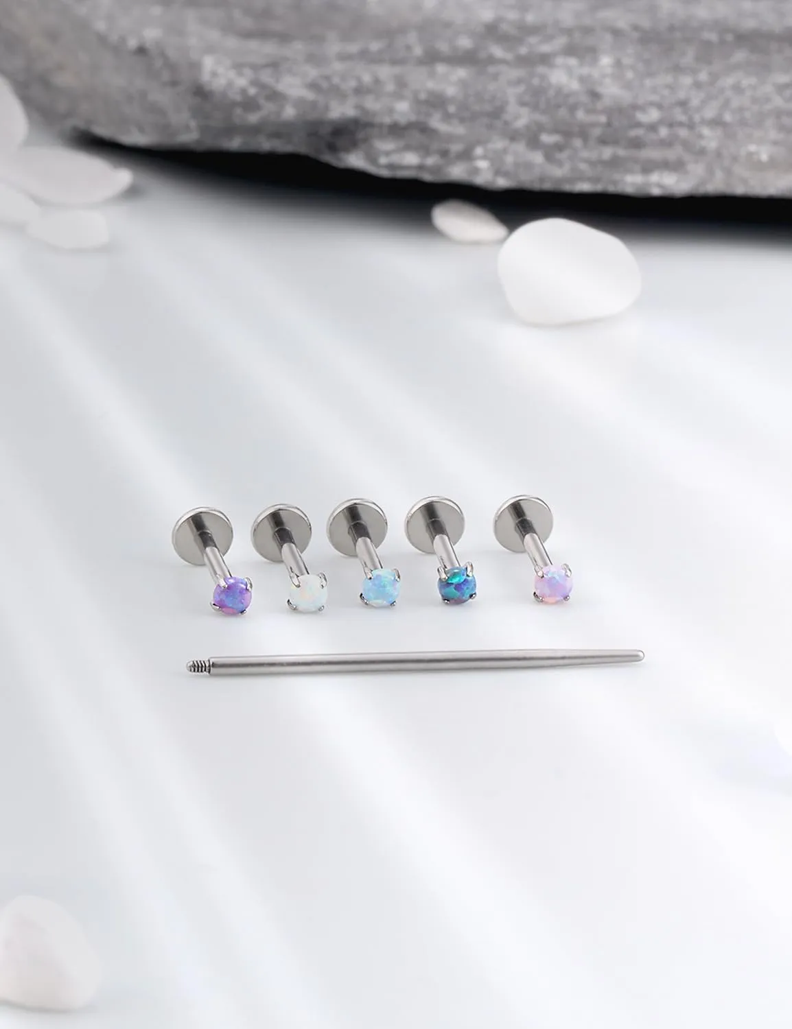 16G F136 Titanium Lip Rings Labret Jewelry Internally Threaded Monroe Lip Ring Medusa Snake Bite Piercing Jewelry Conch Tragus Forward Helix Cartilage Earring Studs Piercing Jewelry Opal