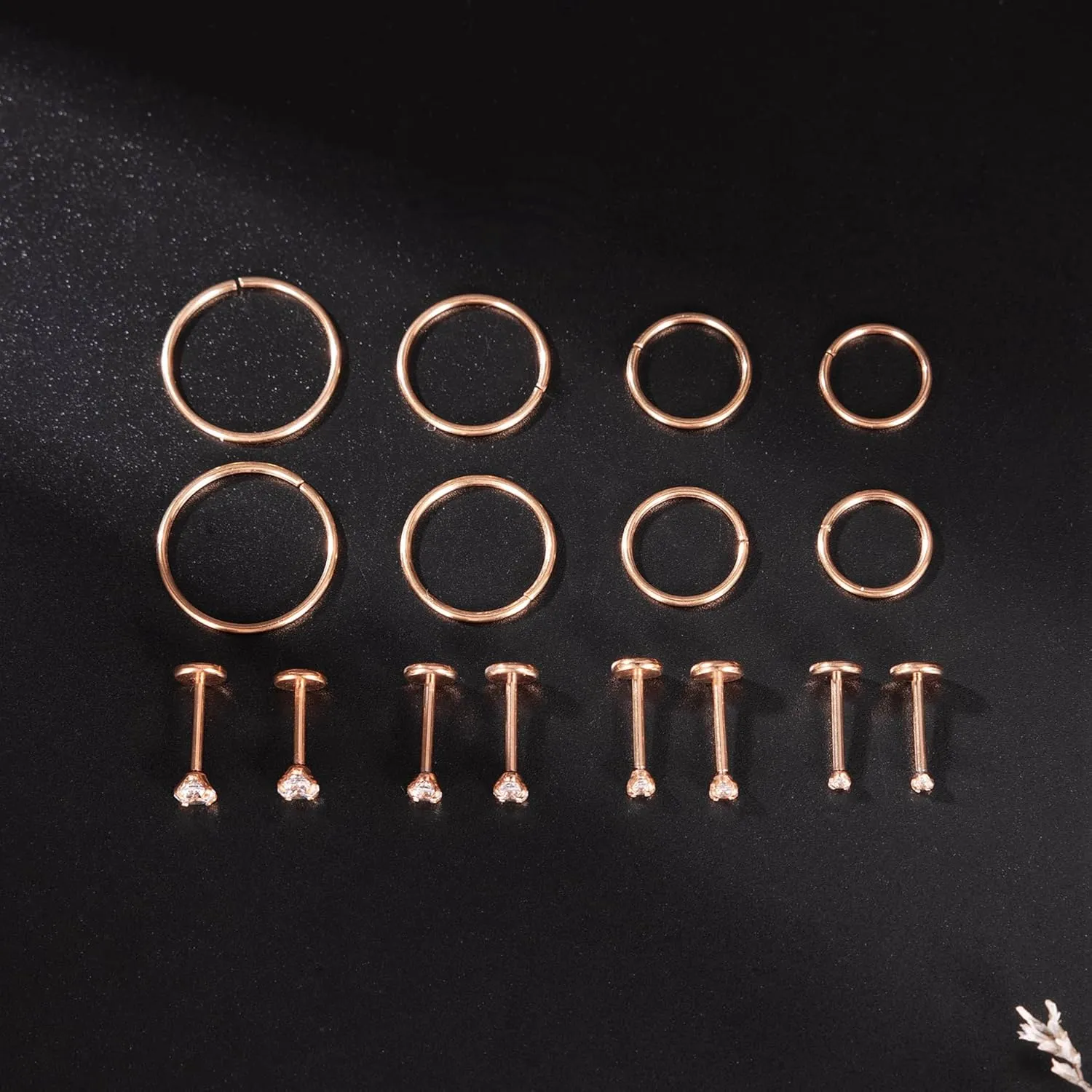 16Pcs 18G 20G 316L Stainless Steel Threadless Push in Nose Rings Studs for Women Men Nose Rings Hoop Nose Piercing Jewelry CZ 1.5-3mm