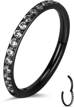 18G 16G Titanium Cartilage Earrings Crystal Nose Hoop for Women Diameter 6mm 8mm 10mm 12mm CZ Helix Conch Daith Rook Tragus Lobe Snug Lip Nostril Rings Body Piercing Jewelry-Silver-Gold-Black