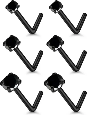 18G 20G 22G Stainless Surgical Steel Titanium Nose Rings Studs for Women L Shaped Nose Rings Screw Nose Studs Nostrial Piercing Jewelry for Women Men Silver Gold Black