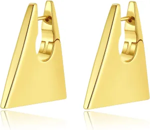 18K Gold Plated Chunky Triangle Hoop Earrings for Women, Geometric Drop Dangle Earrings, Statement Gold Women's Jewelry