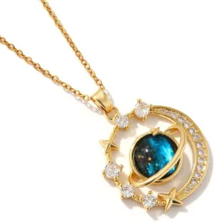 18K Gold Plated Diamond Saturn Pendant Choker Necklace Aesthetic Space Planet Star Necklaces Jewery for Women