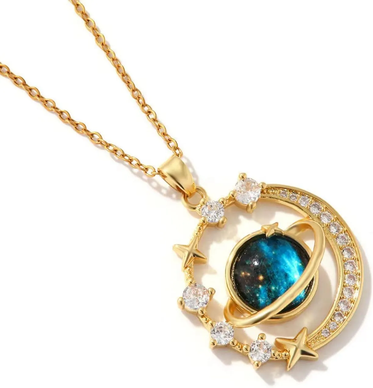 18K Gold Plated Diamond Saturn Pendant Choker Necklace Aesthetic Space Planet Star Necklaces Jewery for Women