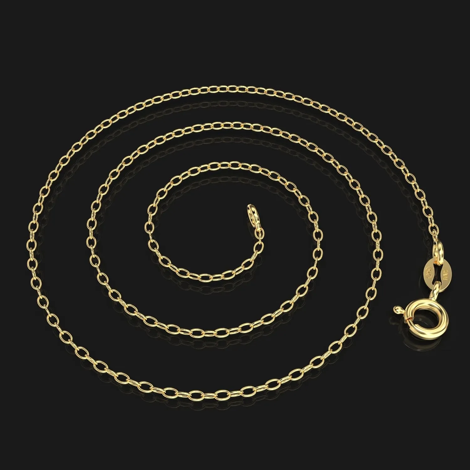 18K Gold Plated Sterling Silver Italian Cable Chain Necklace for Women, 1.2mm Very Thin and Dainty Necklace, Sizes 14" - 36"