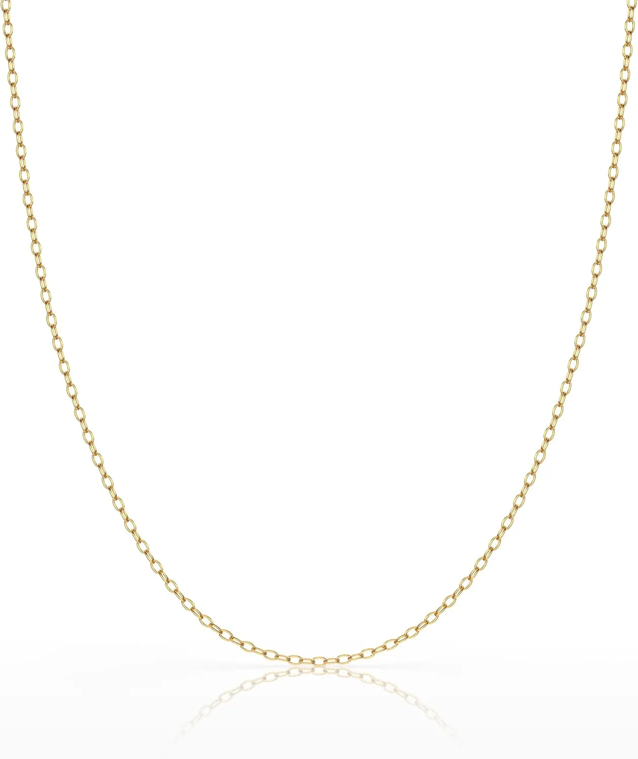 18K Gold Plated Sterling Silver Italian Cable Chain Necklace for Women, 1.2mm Very Thin and Dainty Necklace, Sizes 14" - 36"
