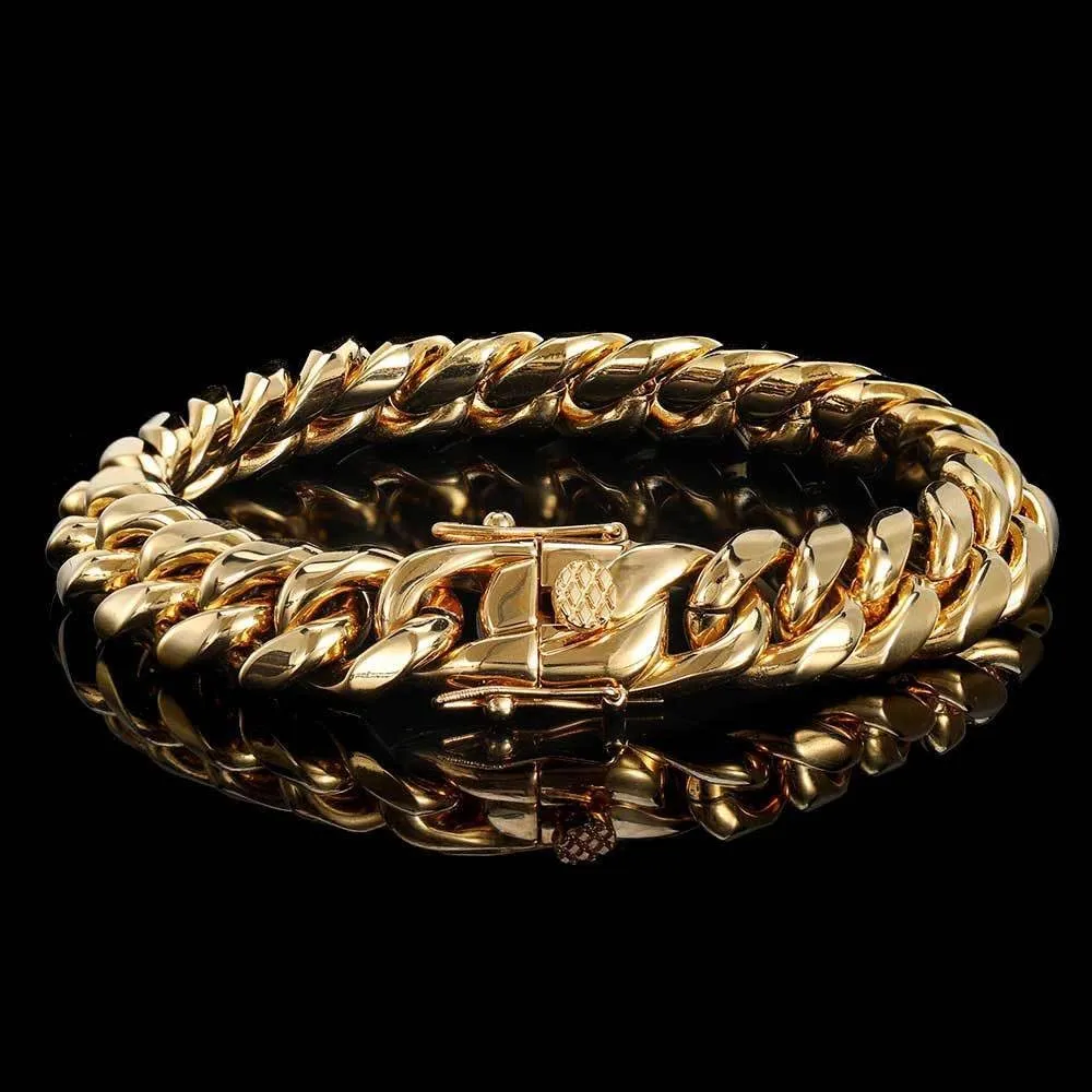 18K pure gold Cuban men and women wear 12mm wide bracelets, Miami hip-hop bracelets, Valentine's Day, Christmas, birthday gift tennis