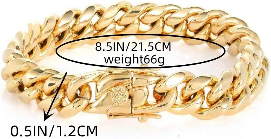18K pure gold Cuban men and women wear 12mm wide bracelets, Miami hip-hop bracelets, Valentine's Day, Christmas, birthday gift tennis