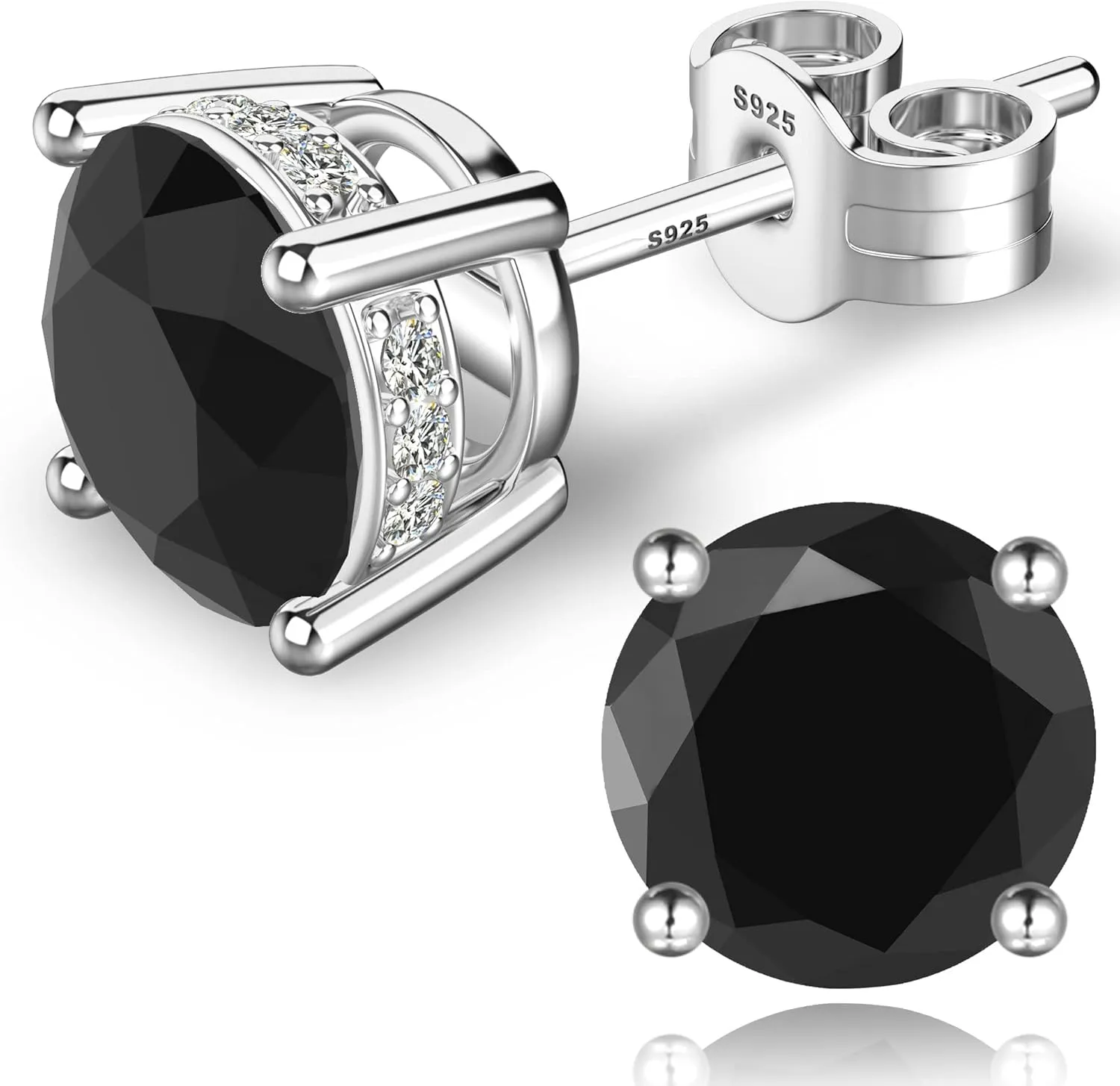 18K White Gold Plated Round Cubic Zirconia Simulated Diamond Stud Earrings Solid Sterling Silver Post Sparkly CZ Studs Earrings for Women Men
