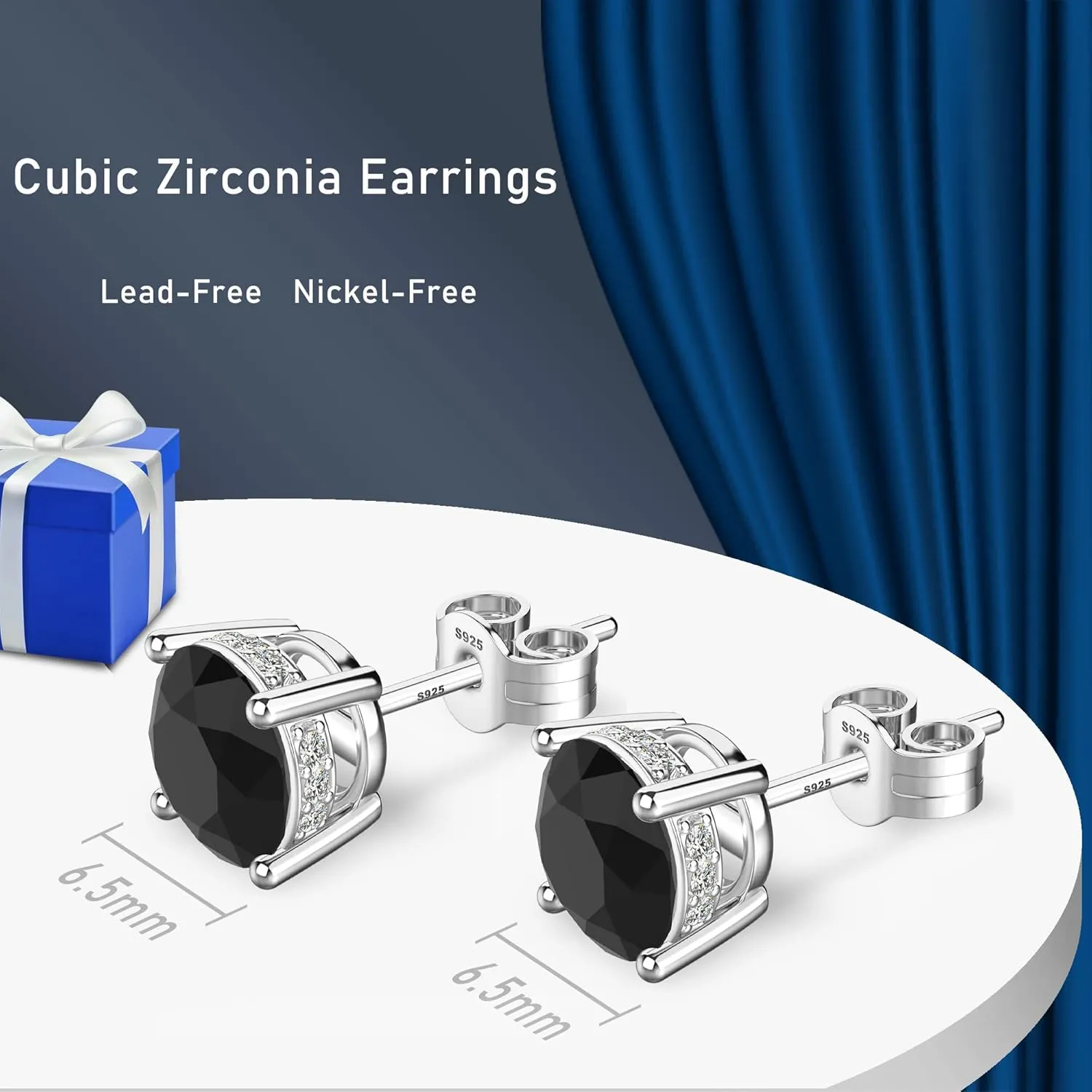 18K White Gold Plated Round Cubic Zirconia Simulated Diamond Stud Earrings Solid Sterling Silver Post Sparkly CZ Studs Earrings for Women Men