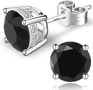18K White Gold Plated Round Cubic Zirconia Simulated Diamond Stud Earrings Solid Sterling Silver Post Sparkly CZ Studs Earrings for Women Men