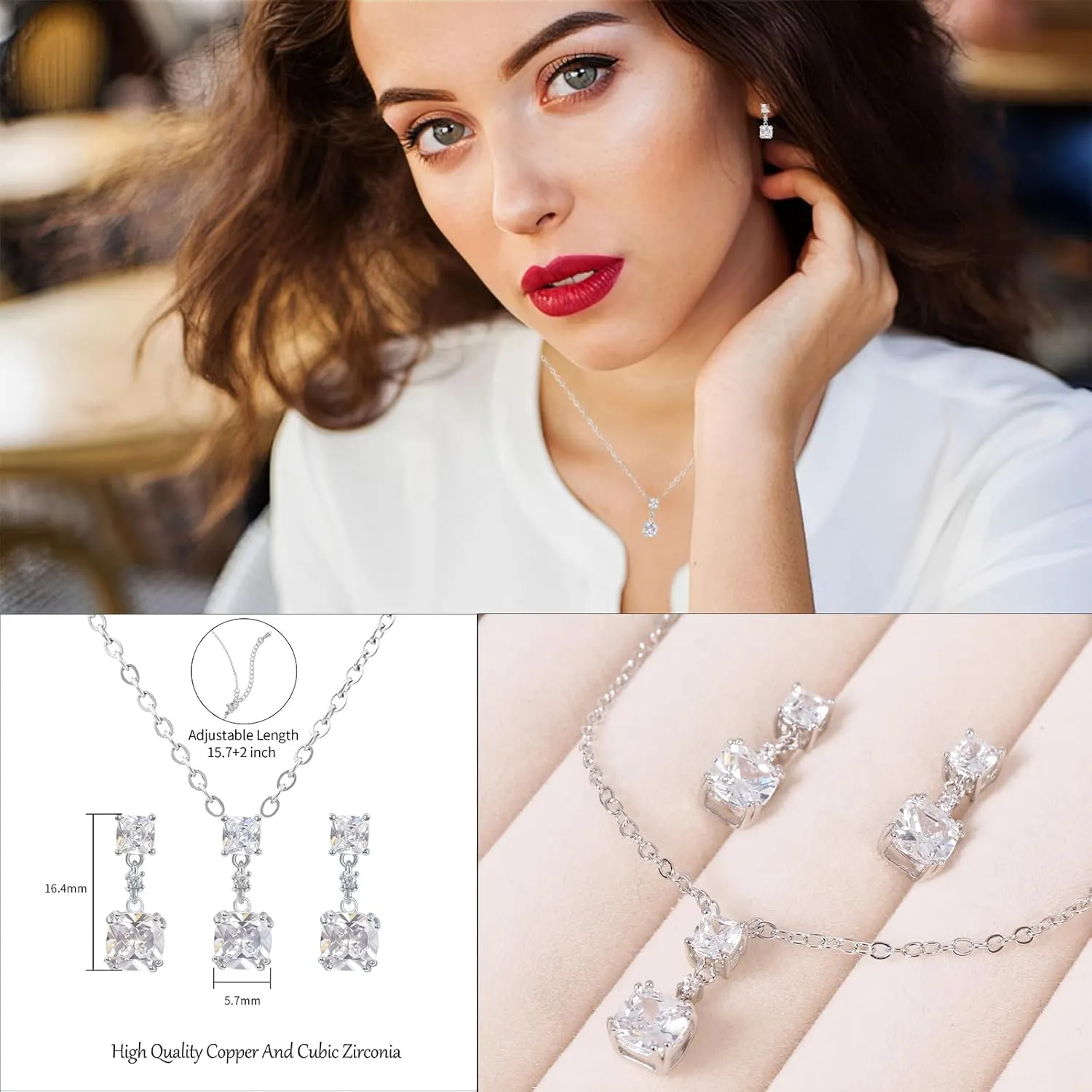 18k/14k Gold Plated Jewelry Set for Women 4/2 Pcs Emerald-cut/Heart/Cushion-cut Cubic Zirconia Necklace Earring Bracelet Anklet Set Birthstone Jewelry Wife Mother Wedding Prom Birthday Gift