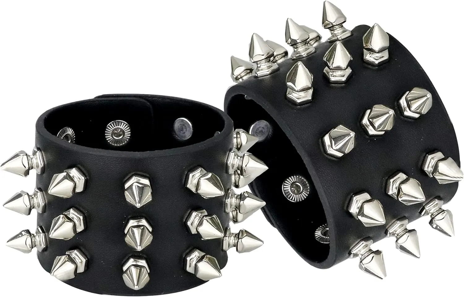 2 Pack Punk Leather Bracelet, Metal Studded Rivet Black Wristband for Halloween Cosplay