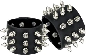 2 Pack Punk Leather Bracelet, Metal Studded Rivet Black Wristband for Halloween Cosplay