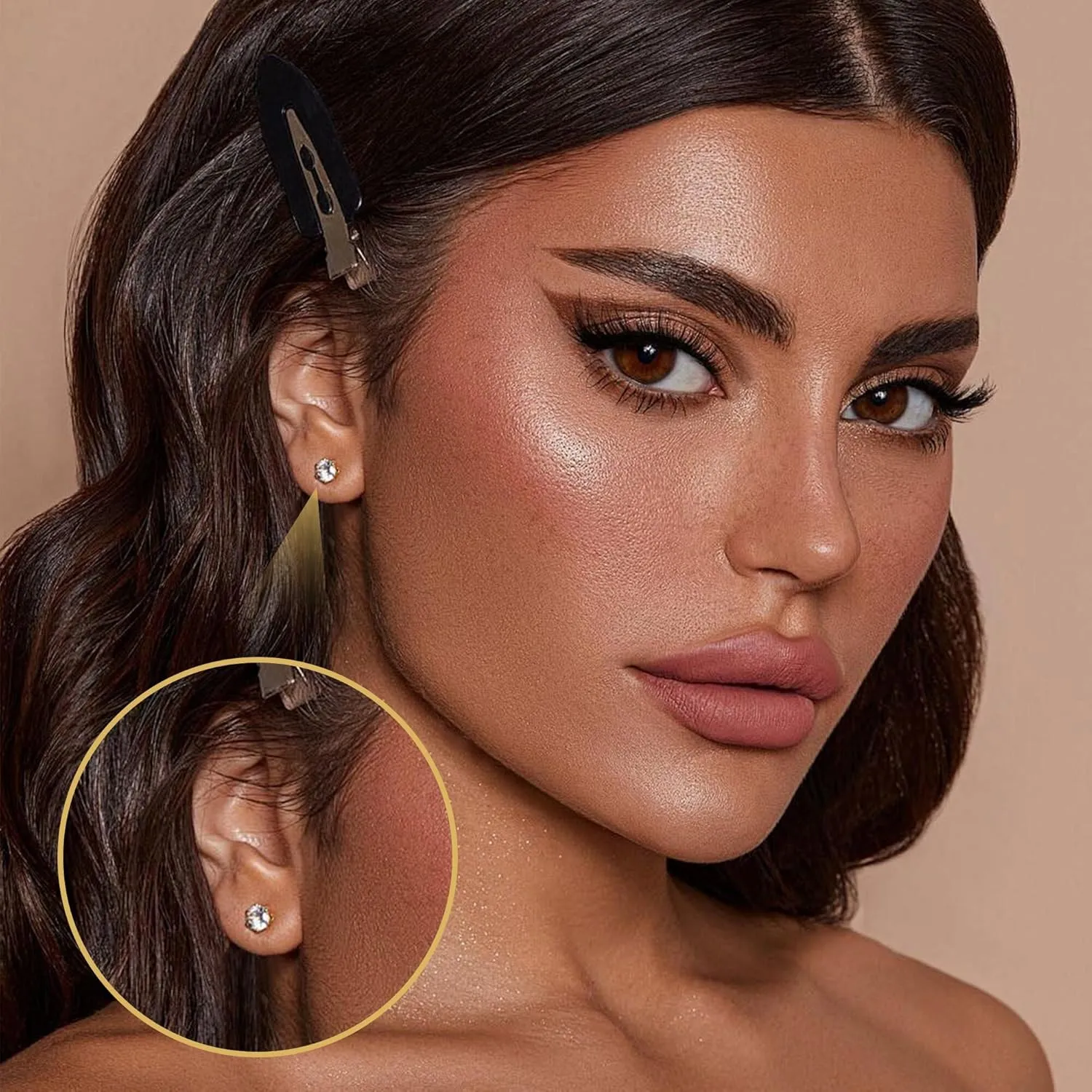 2 Pairs Flat Back Earrings Women, Titanium Star and Moon Earrings, Heart & CZ Flatback Stud, Butterfly & Lightning Screw Back, Crosses and Triangles Stud, Gold/Pink/Silver/Black Options