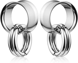 2 PCS Ear Gauges with 2 nose rings Hypoallergenic 316 Stainless Steel Earrings Expander Stretchers cute Plus Tunnels (0G-1") 8mm-25mm 00G Body Piercing Jewelry balck gold silver