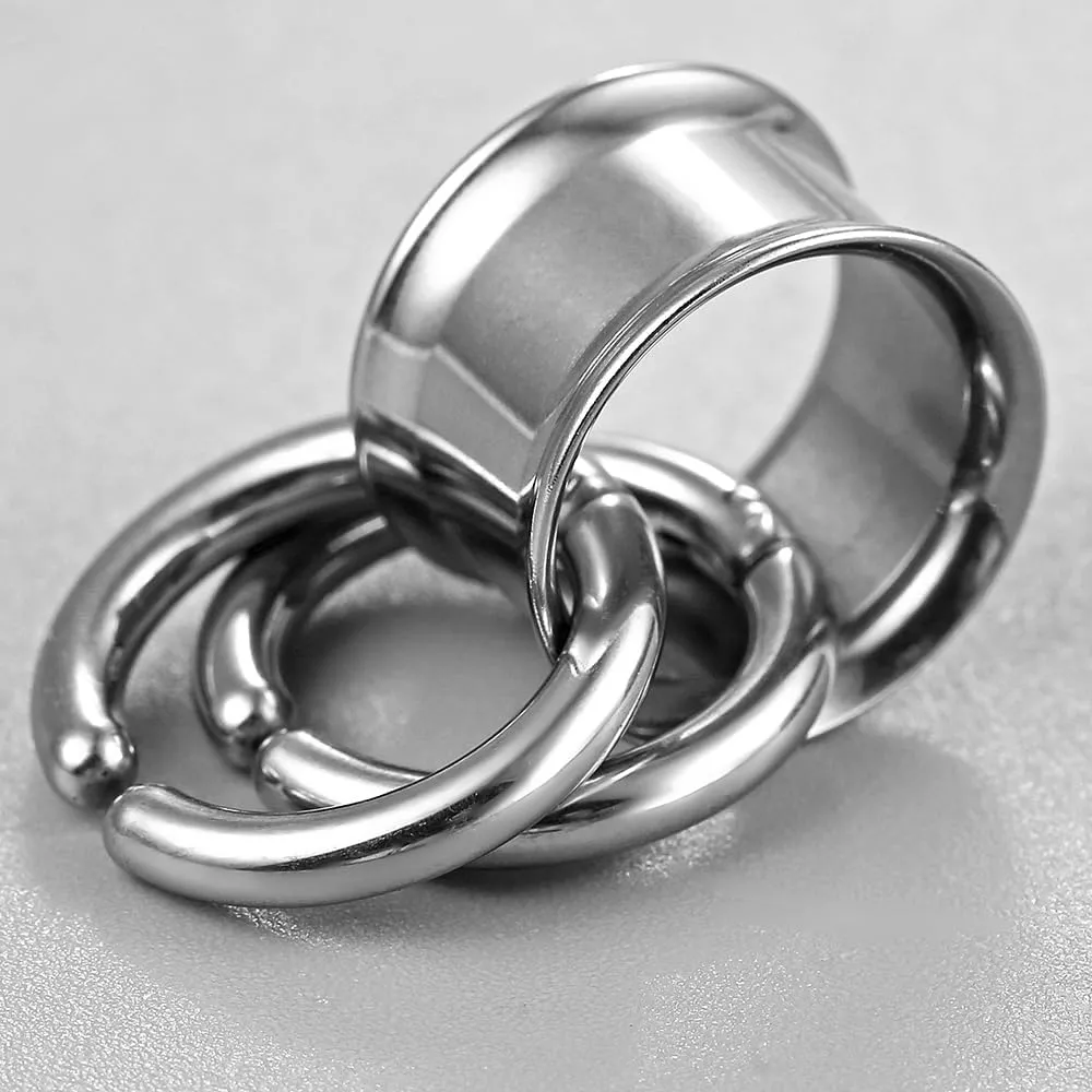 2 PCS Ear Gauges with 2 nose rings Hypoallergenic 316 Stainless Steel Earrings Expander Stretchers cute Plus Tunnels (0G-1") 8mm-25mm 00G Body Piercing Jewelry balck gold silver