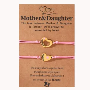 2 Pcs Heart Bracelet Mother and Daughter Women Bracelets Link Bracelets for Couples, Best Friend, Gifts for Mom Boyfriend Friendship Jewelry(Pink)