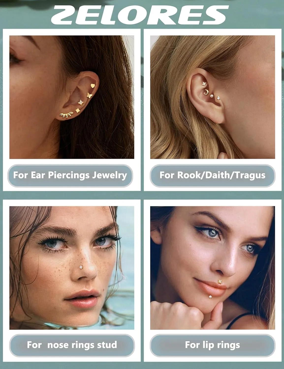 20G/16G Threadless Flat Back Earrings for Women 316L Surgical Steel Push in CZ Cartilage Stud Earrings Hypoallergenic Nose Rings Studs Conch Tragus Body Piercing Jewelry 6mm 7mm 8mm Length