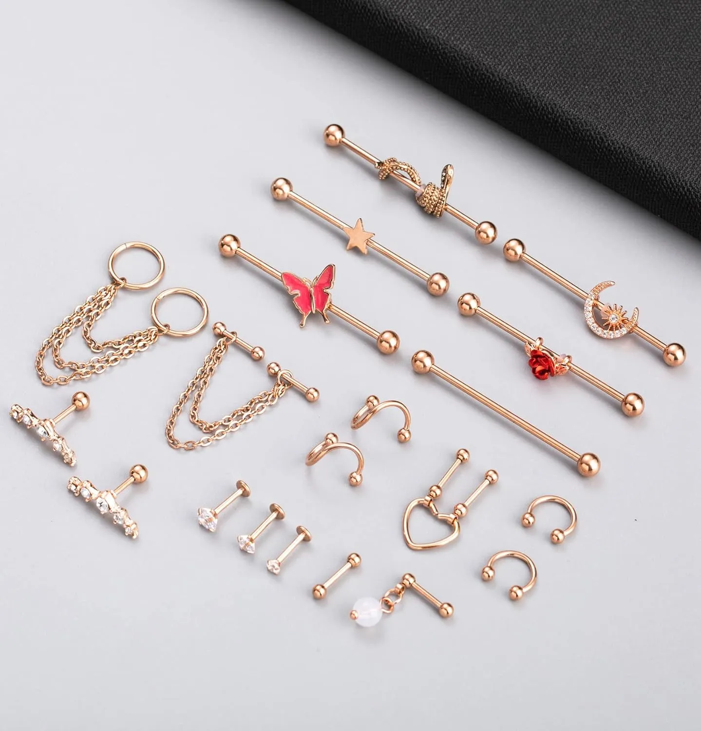 20Pcs 316L Stainless Steel Industrial Barbell Earring Cartilage Earring Helix Tragus Studs Conch Daith Piercing Jewelry