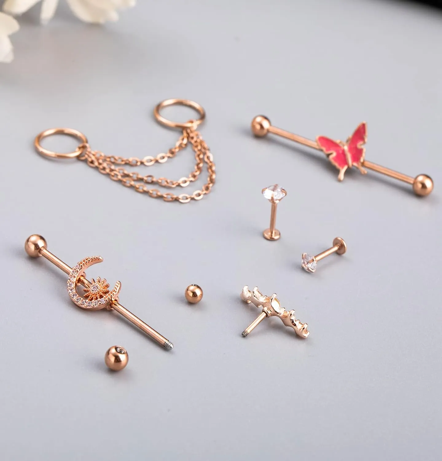 20Pcs 316L Stainless Steel Industrial Barbell Earring Cartilage Earring Helix Tragus Studs Conch Daith Piercing Jewelry