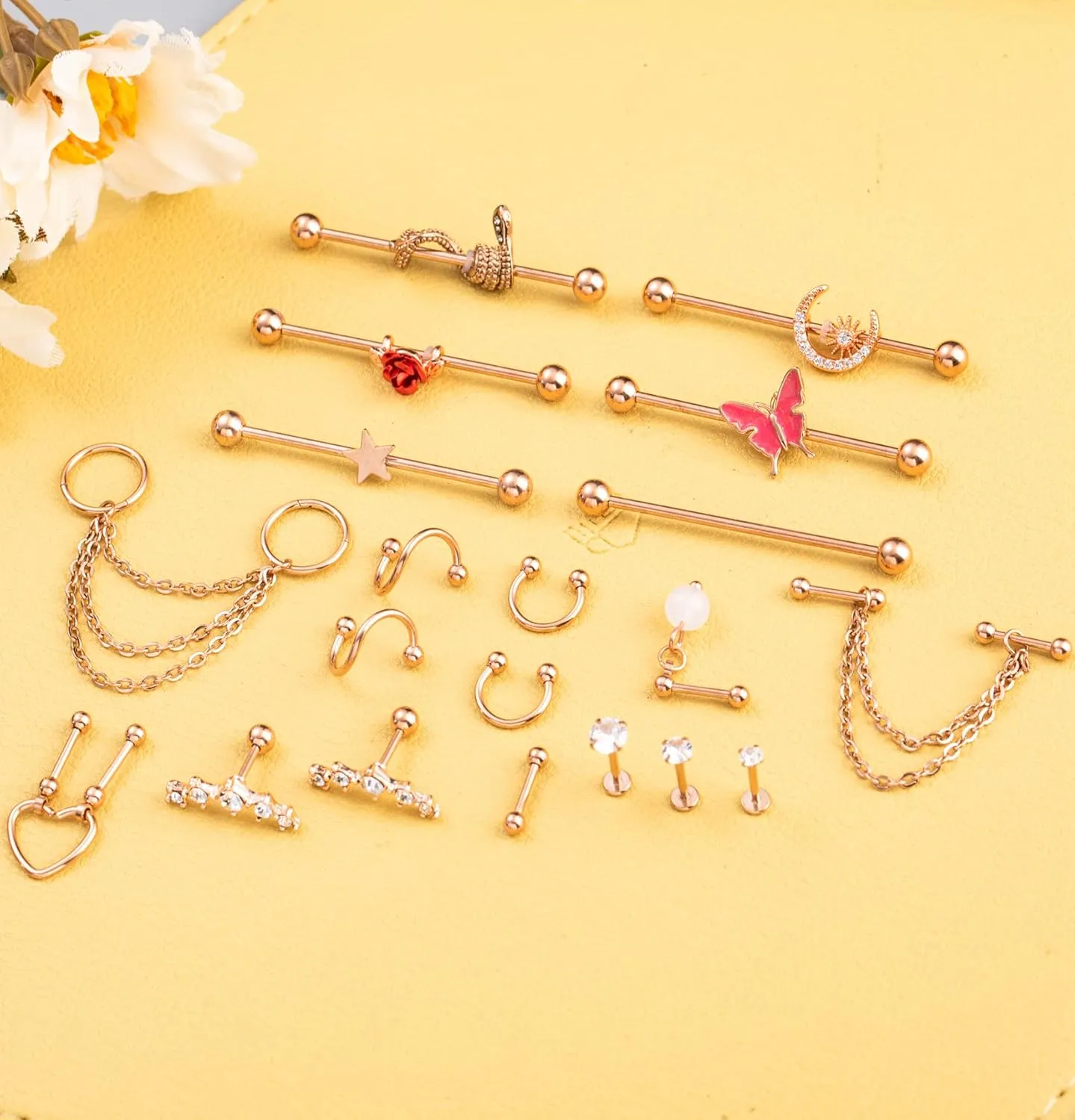 20Pcs 316L Stainless Steel Industrial Barbell Earring Cartilage Earring Helix Tragus Studs Conch Daith Piercing Jewelry