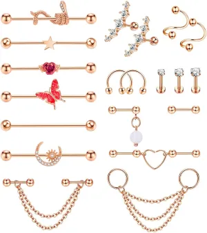 20Pcs 316L Stainless Steel Industrial Barbell Earring Cartilage Earring Helix Tragus Studs Conch Daith Piercing Jewelry